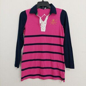 VTG Rare "RALPH LAUREN" Equestrian/Riding Patch Striped Rugby Shirt Girl's Sz L‎